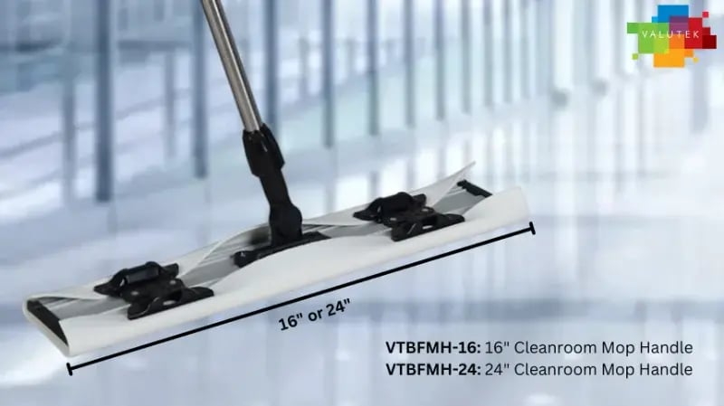 Valutek Butterfly Mop System head attached to a cleanroom mop handle.